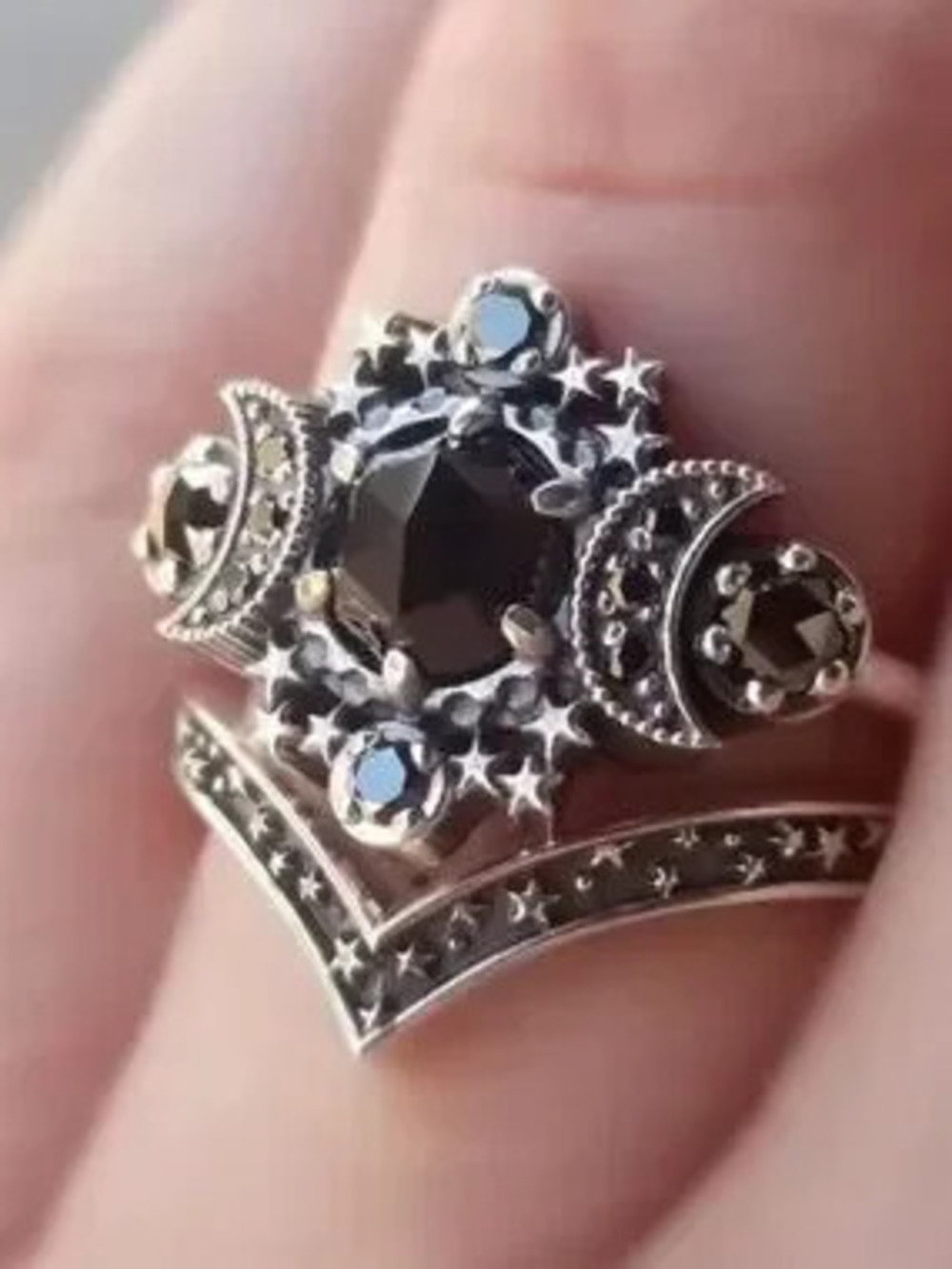 Vintage Celestial Black Stone Ring Set